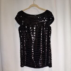Tapemeasure Women’s Black Sequin Short Sleeve Sheer Party Mini Dress Size 6